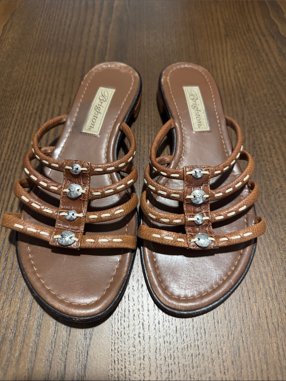 Brighton Brown Strappy Sandal Slides with Silver Accents